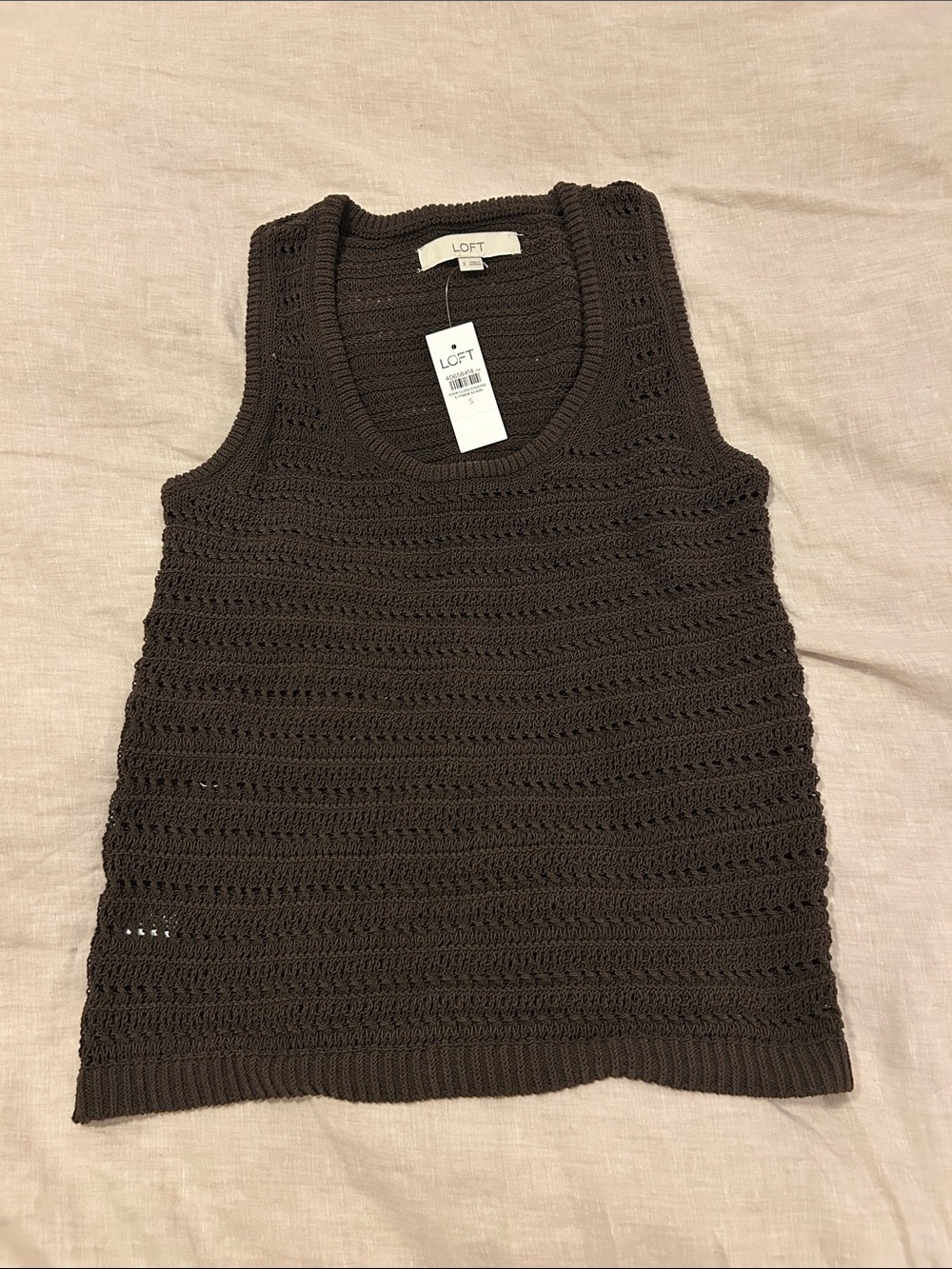 LOFT Brown Open-Stitch Cropped Tank